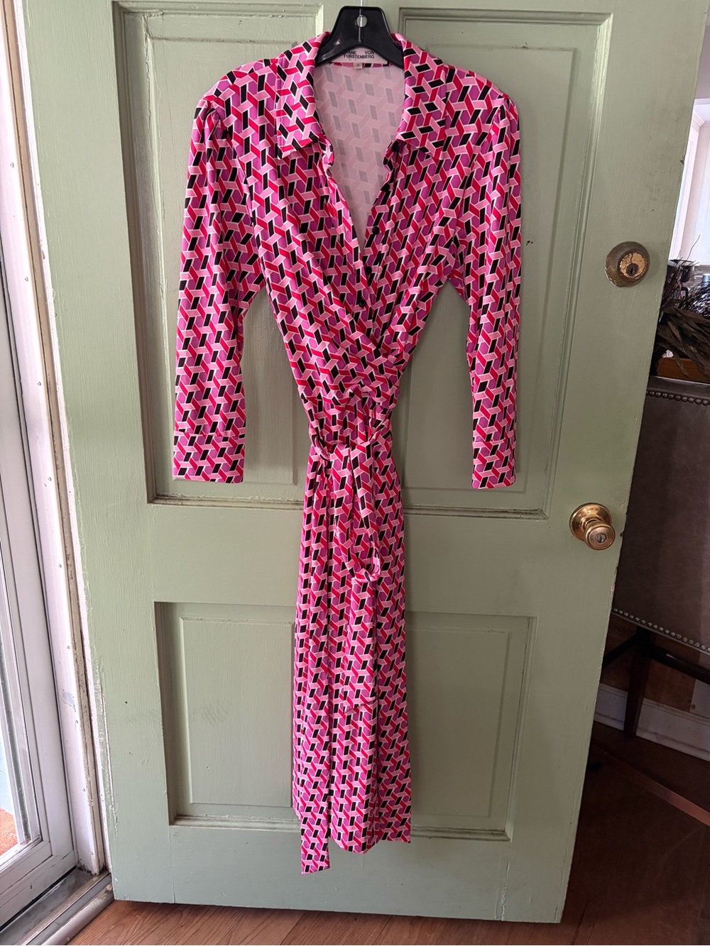 NEW NWOT Diane Von Furstenberg Sana Geo Print Long Sleeve Wrap Front Dress L - Picture 7 of 16